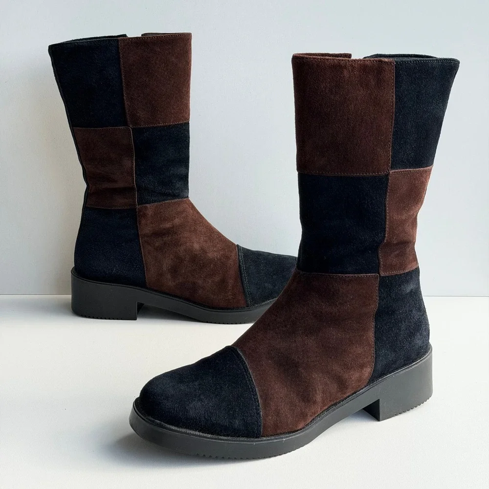 VTG Y2K Patchwork Hush Puppies‎ Boots Women 8.5 Brown Suede Waterproof Canada